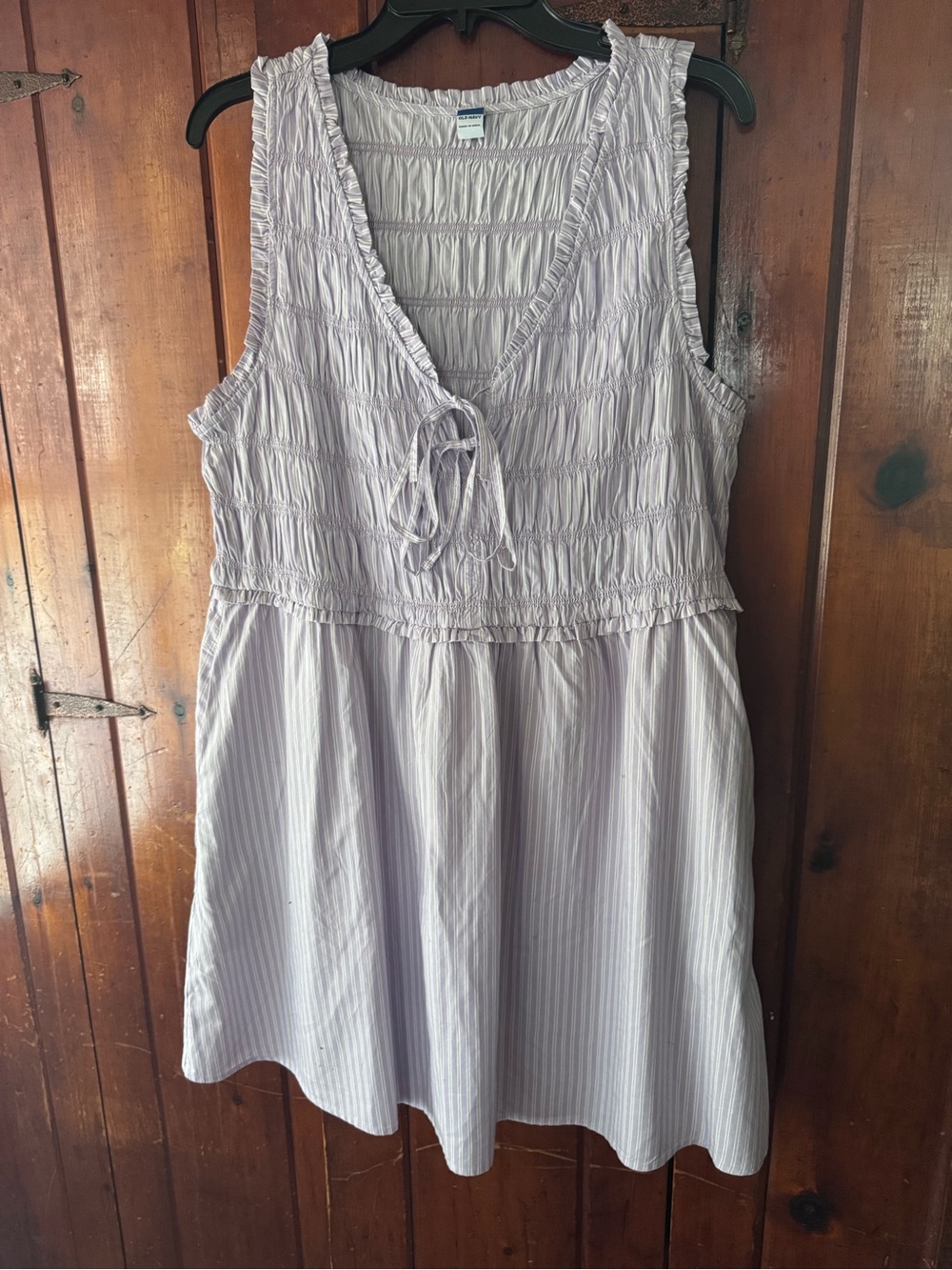 Sleeveless Lavender Striped Women’s Dress with Tie Front
